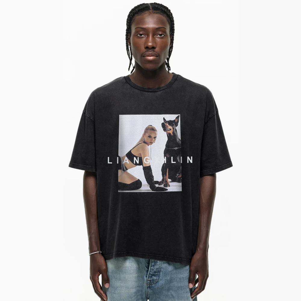 Beauty And Doberman Washed T-Shirt