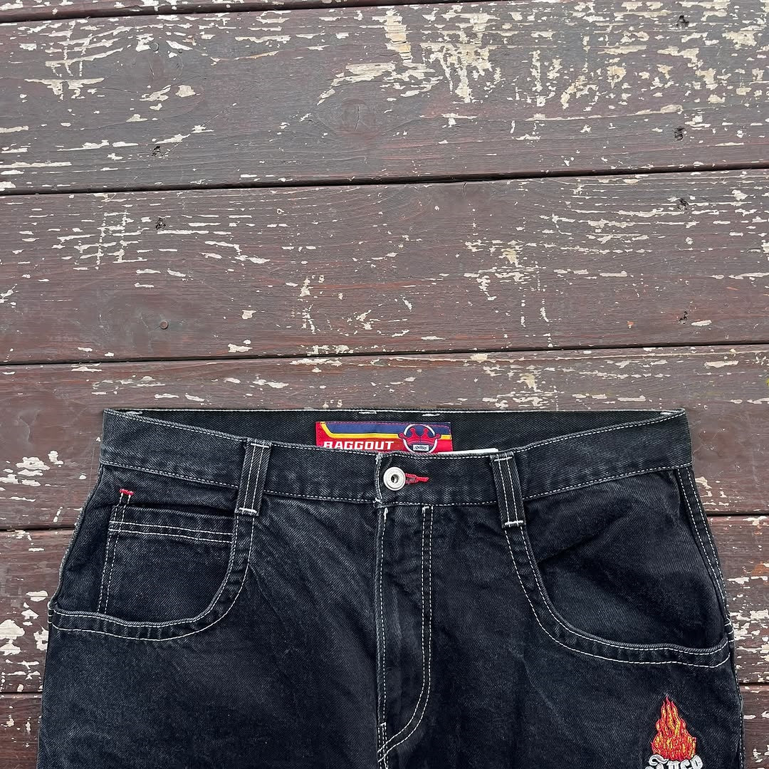 BAGGOUT Trendy street style crossbones print denim