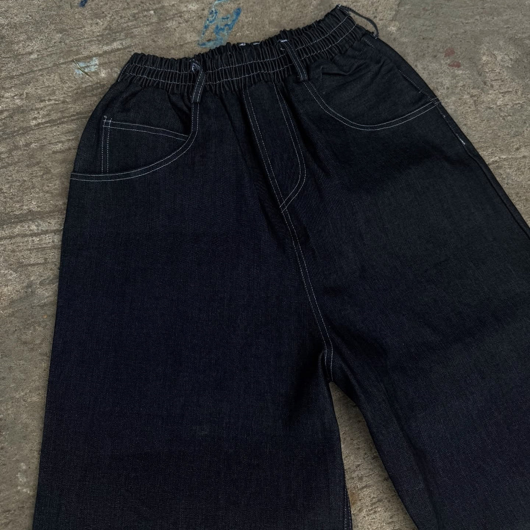 BAGGOUT Motorcycle print black jeans casual wide-leg slacks