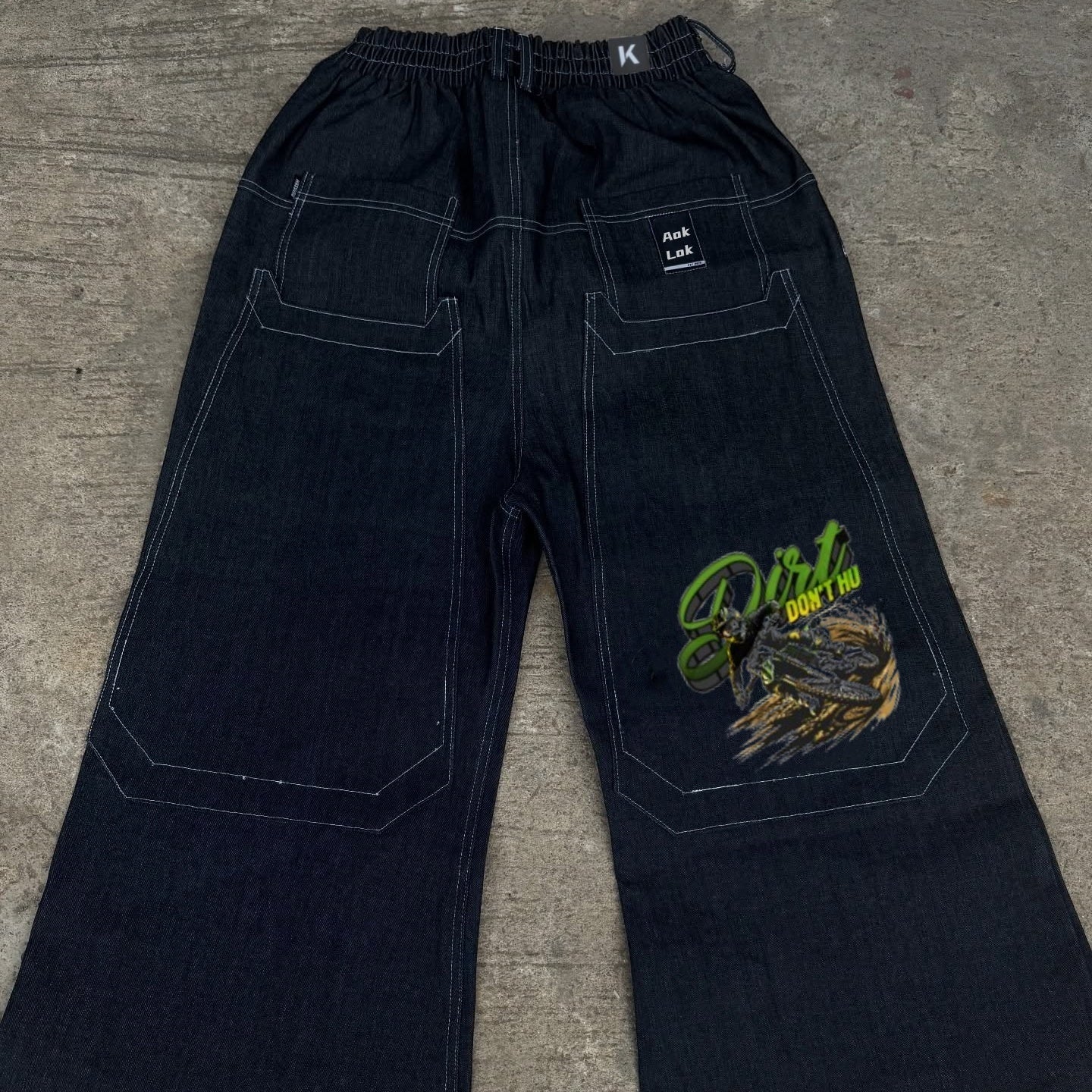 BAGGOUT Motorcycle print black jeans casual wide-leg slacks