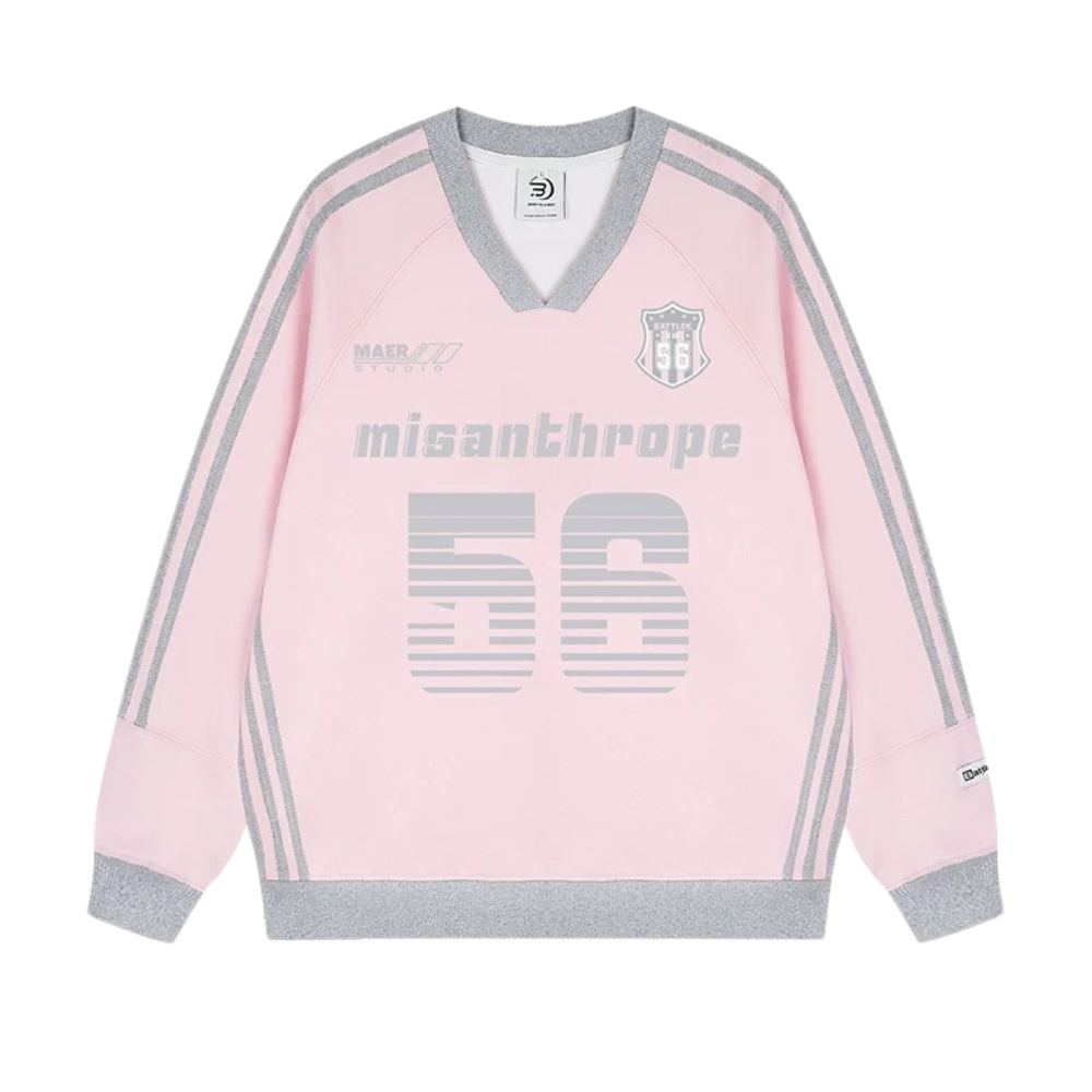 American Contrast Striped V-Neck Sweatshirt