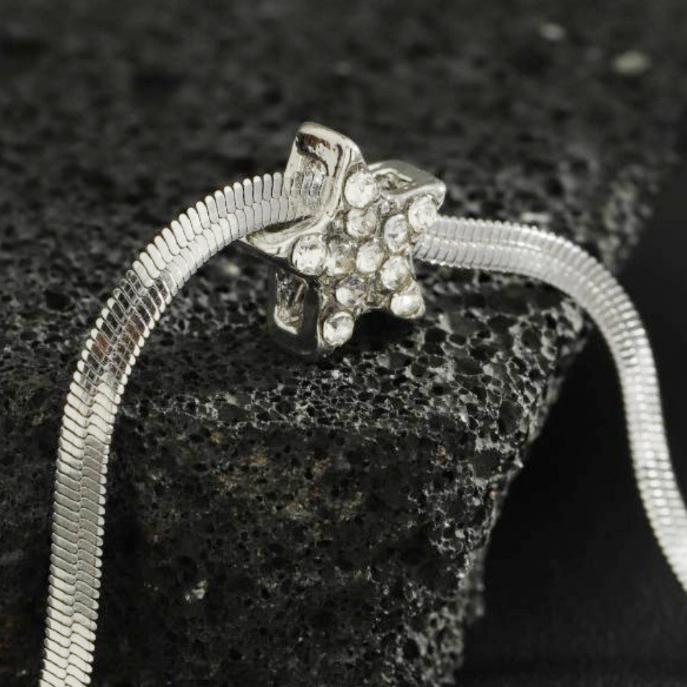 Sparkling Diamond Pentagram Snake Bone Necklace