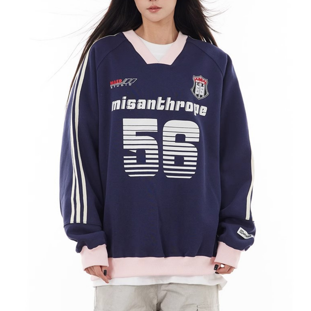 American Contrast Striped V-Neck Sweatshirt