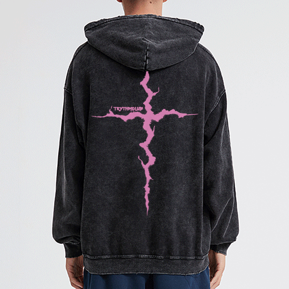 Japanese lightning Cross Washed Hoodie