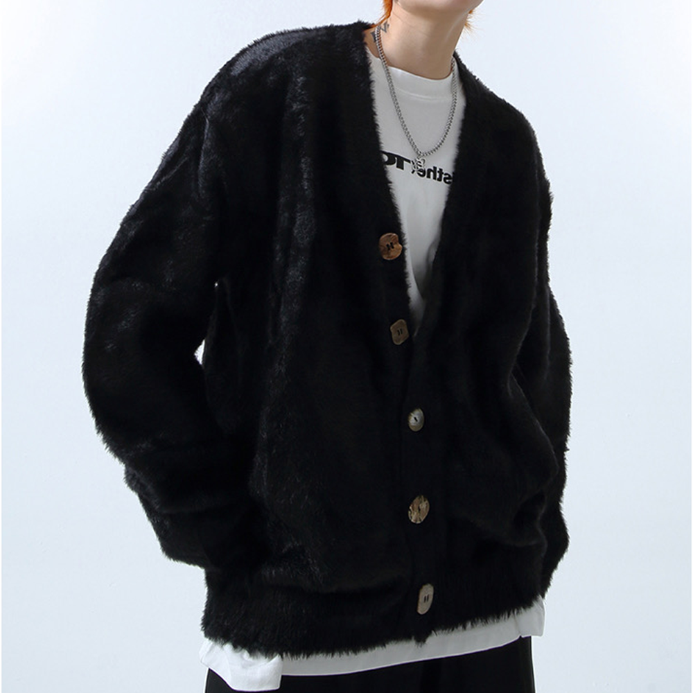 Lazy Style Solid Color Seahorse Hair Cardigan Sweater