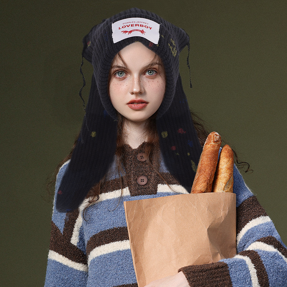 Upgraded Graffiti Wool Hat Rabbit Ears Knitted Hat