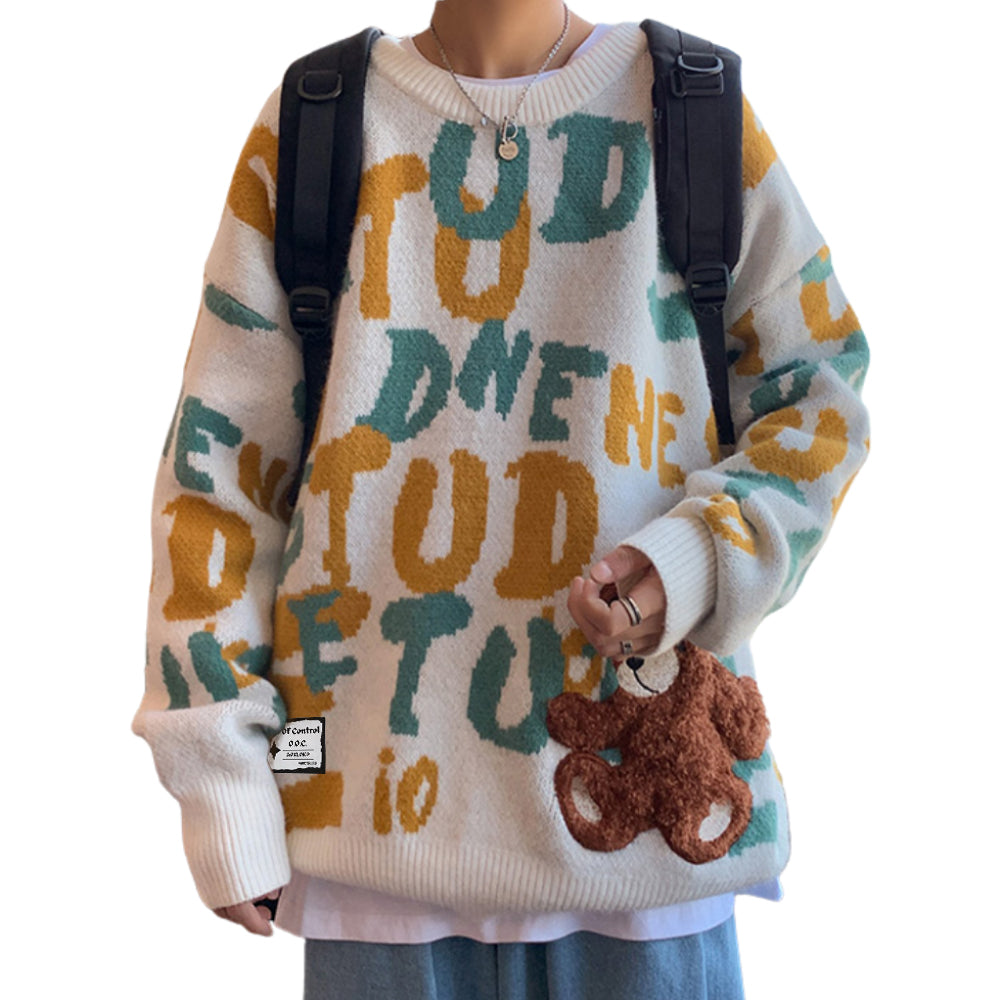 OOC' Vintage Letters Bear Knited Sweater