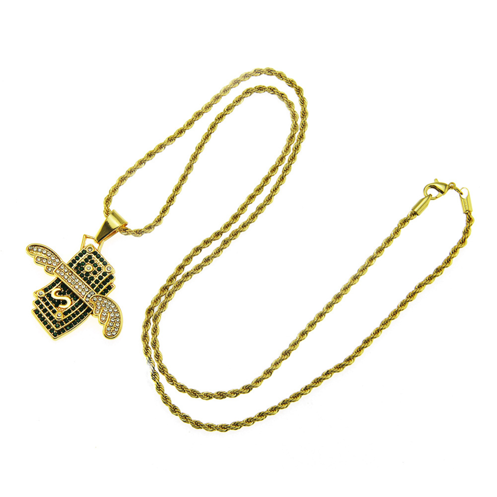 Hip Hop Angel Wings Dollar Pendant Necklace