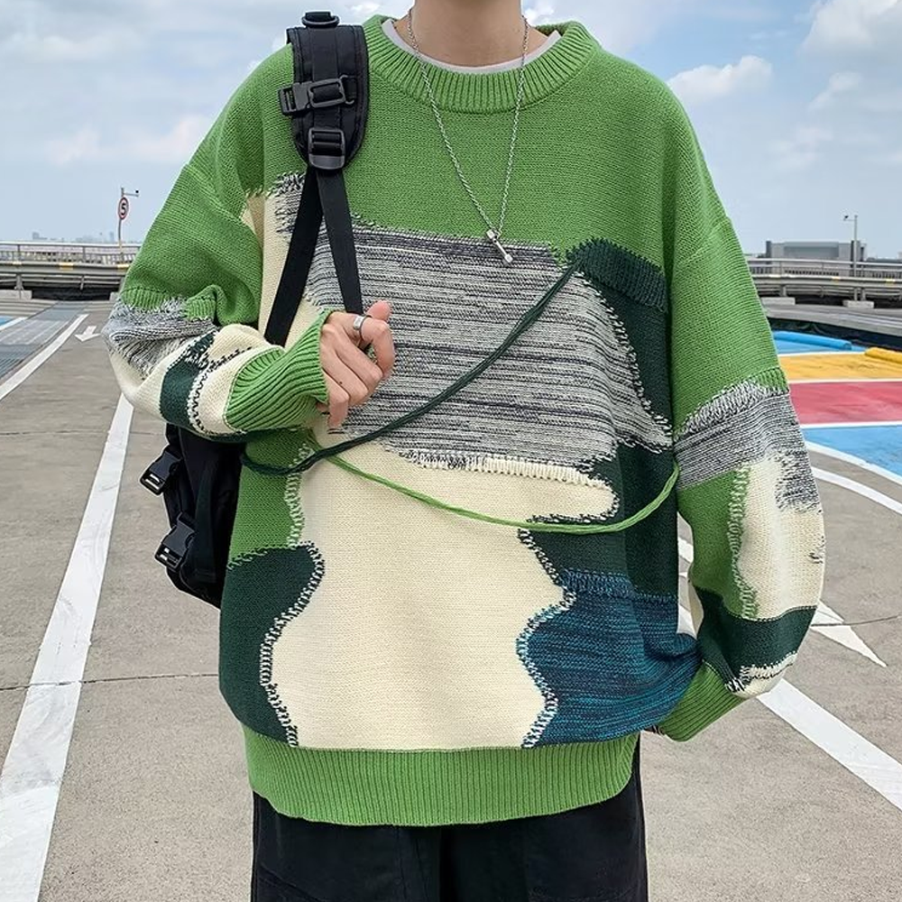 Irregular Contrasting Color Design Sweater