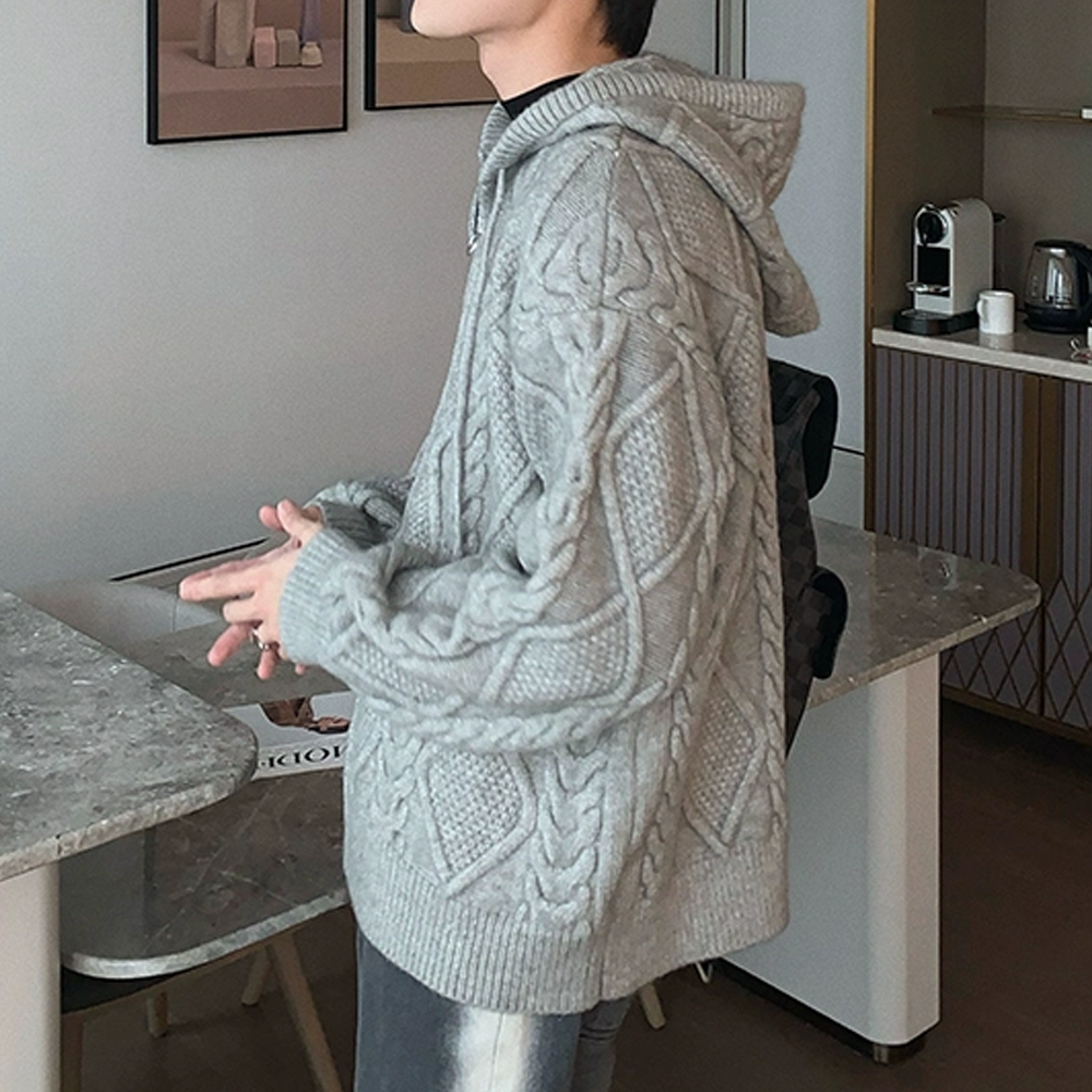 Hooded Loose Knit Zipper Hoodies