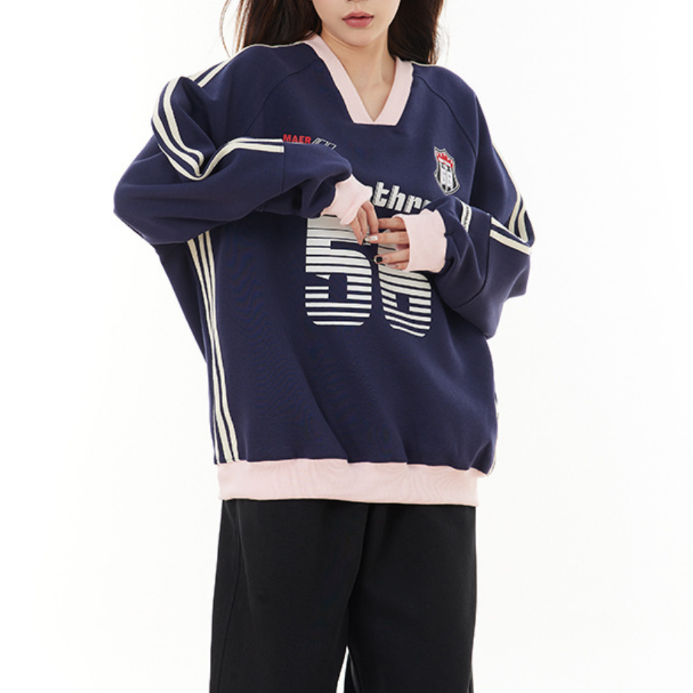 American Contrast Striped V-Neck Sweatshirt