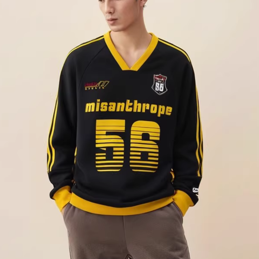 American Contrast Striped V-Neck Sweatshirt