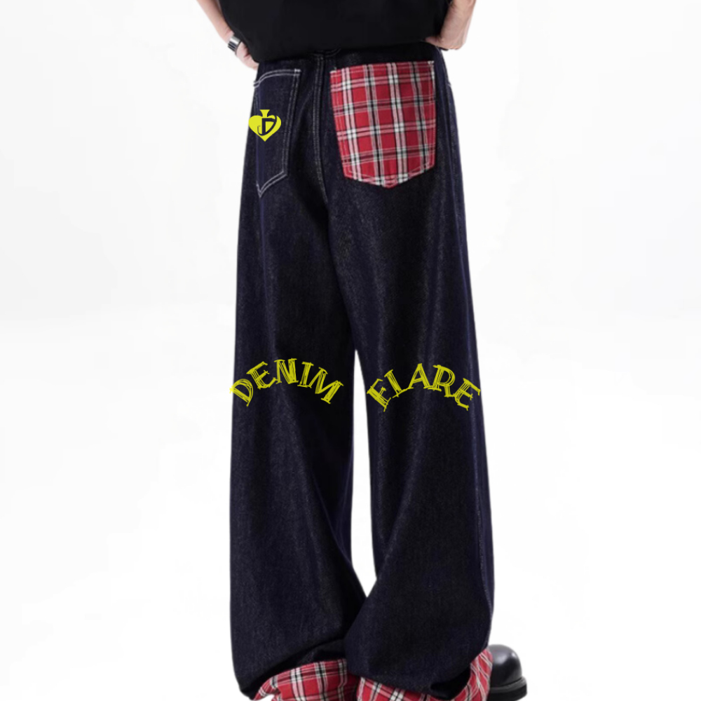 DF|Classic Plaid Panel Roll-Up Jeans