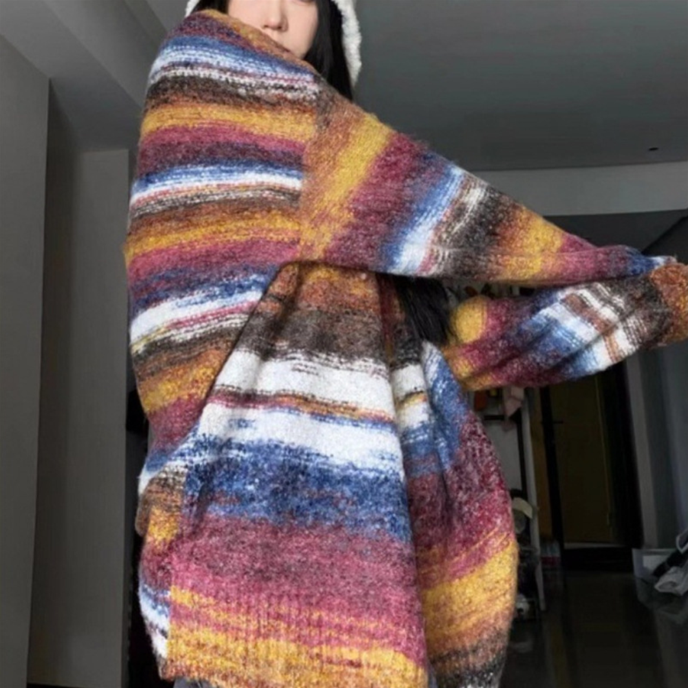 Japanese Retro Gradient Stripes Cardigan Sweater
