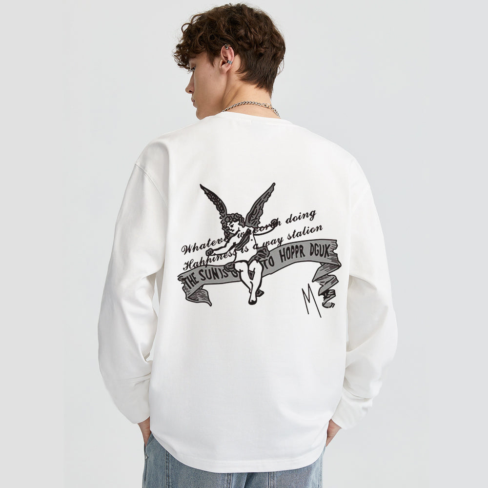 Cute Guardian Angel Print Sweatshirt