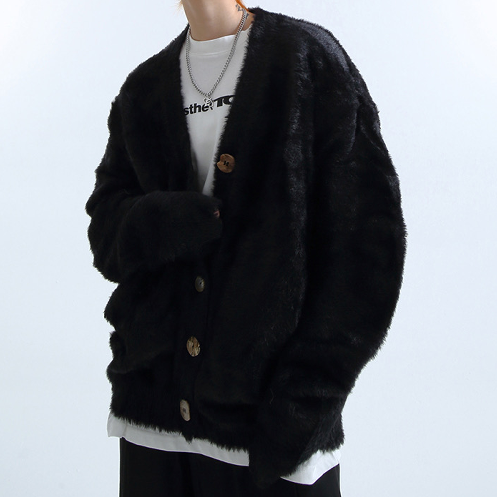 Lazy Style Solid Color Seahorse Hair Cardigan Sweater