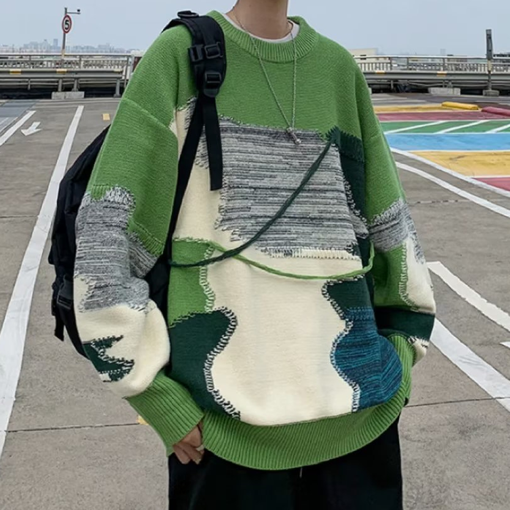 Irregular Contrasting Color Design Sweater