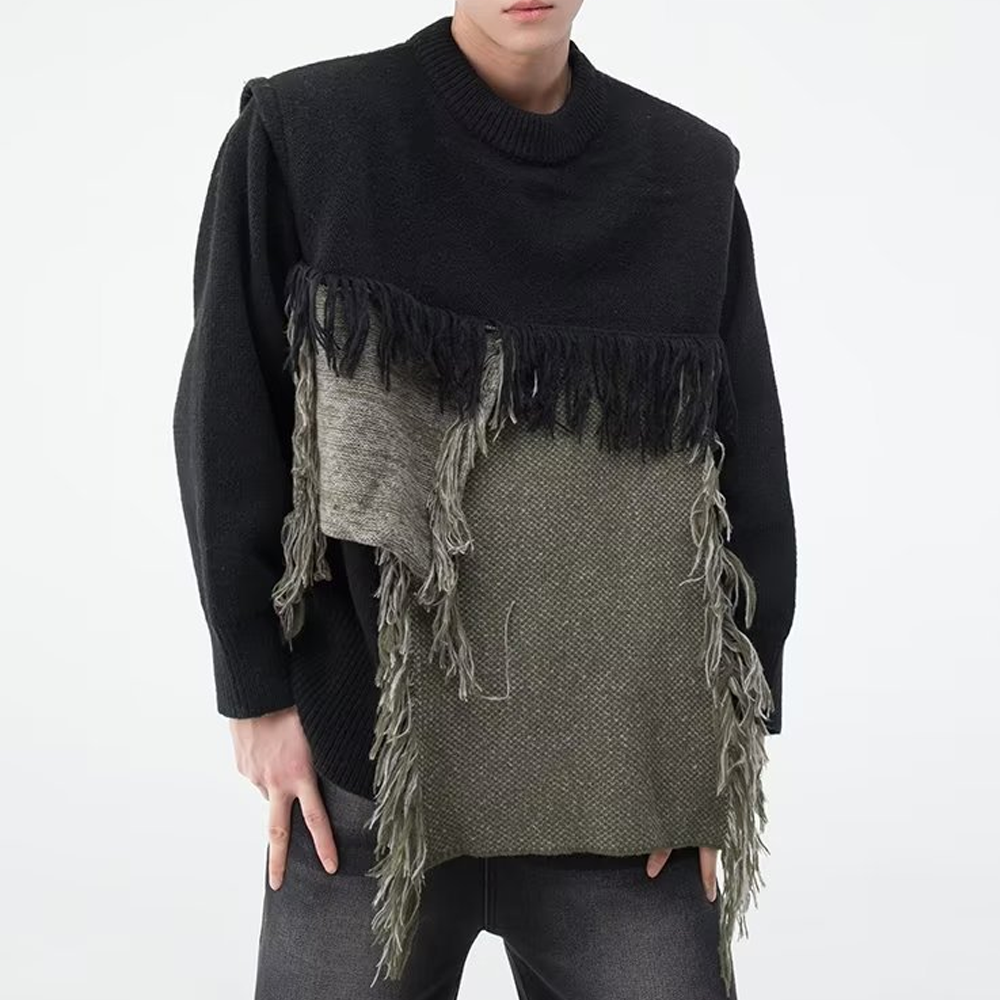 Heavy Design Tassel Splicing Sweater