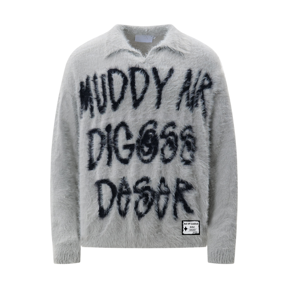 OOC' Vintage Contrast Faux Mink Lettering Sweater