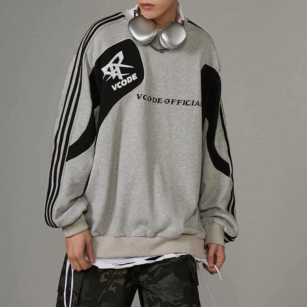 High Street Stripe Design Patchwork Sweatshirt