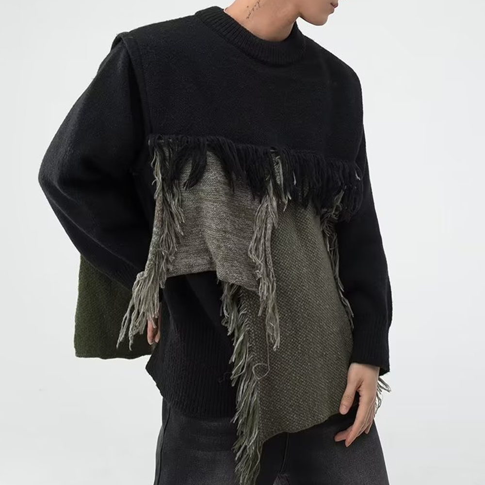 Heavy Design Tassel Splicing Sweater