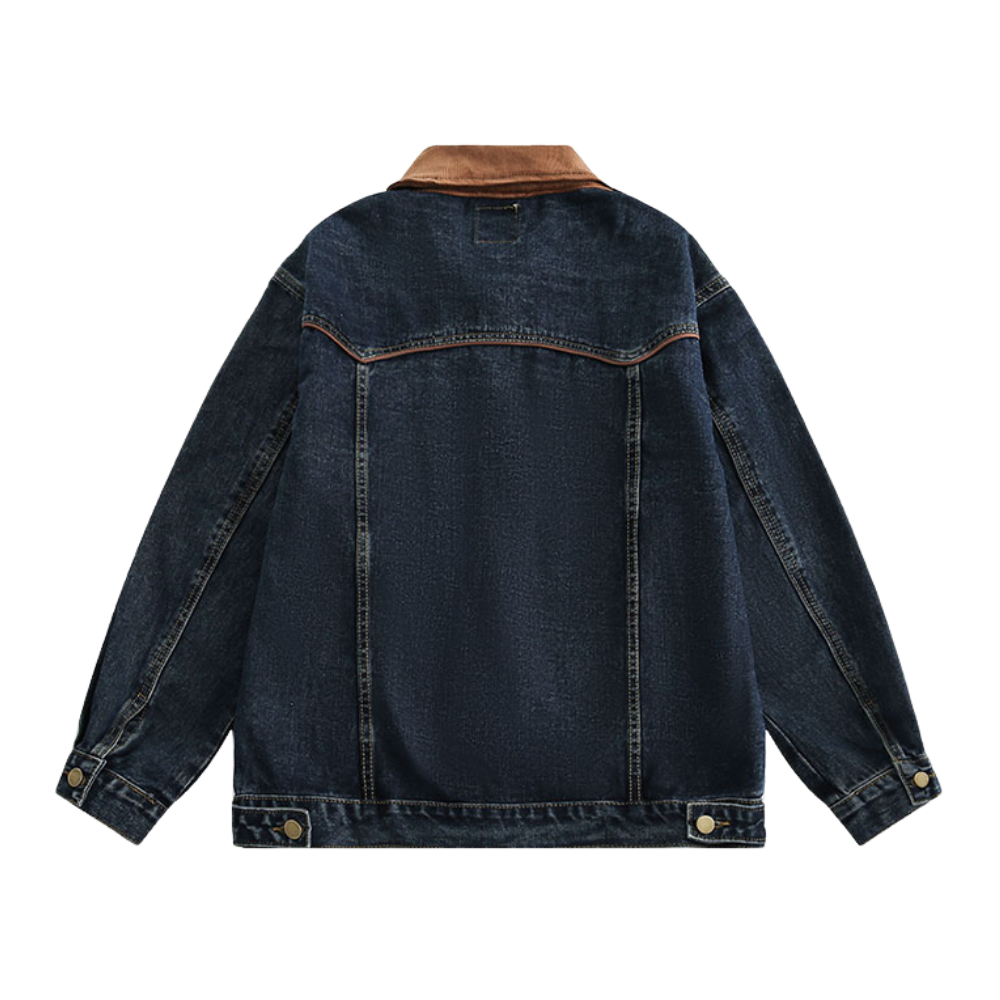 Retro Washed Denim Biker Jacket