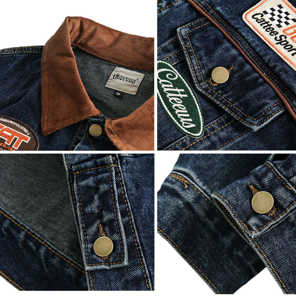 Retro Washed Denim Biker Jacket