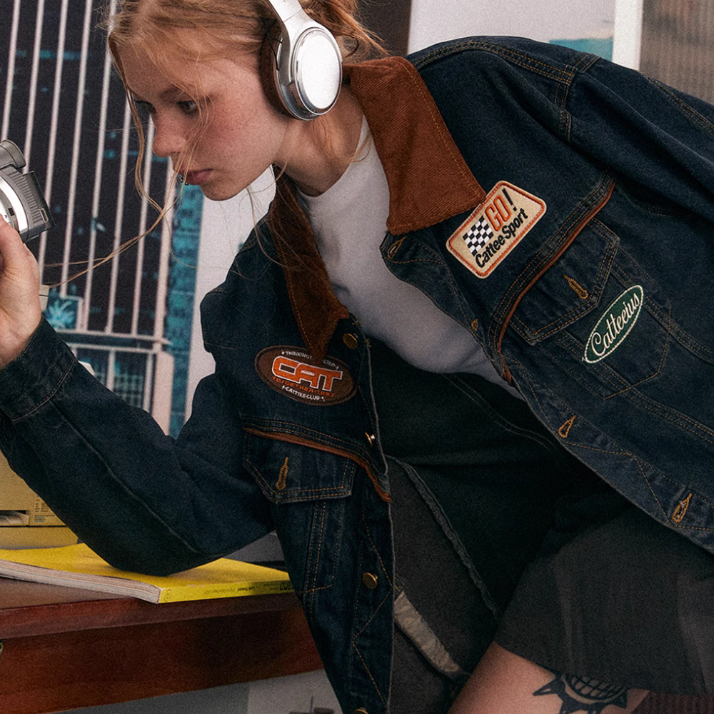 Retro Washed Denim Biker Jacket