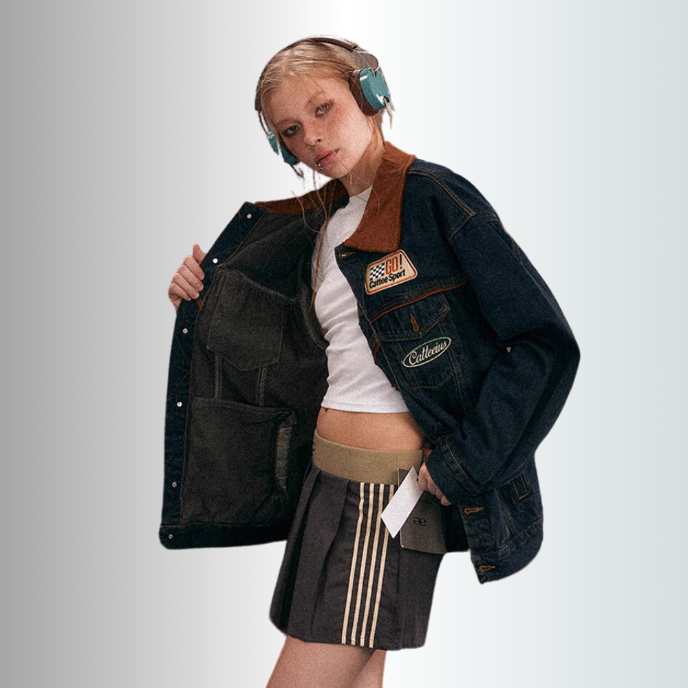 Retro Washed Denim Biker Jacket