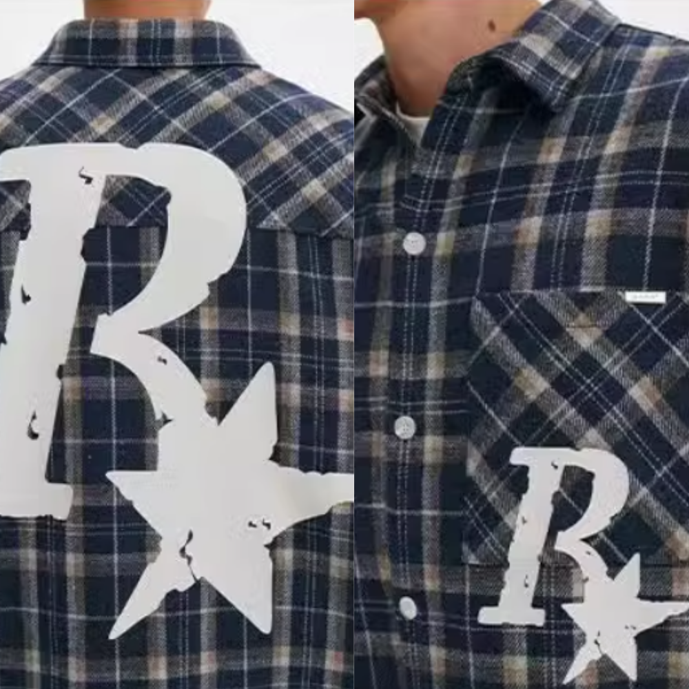 R Star Letter Print Plaid Shirt