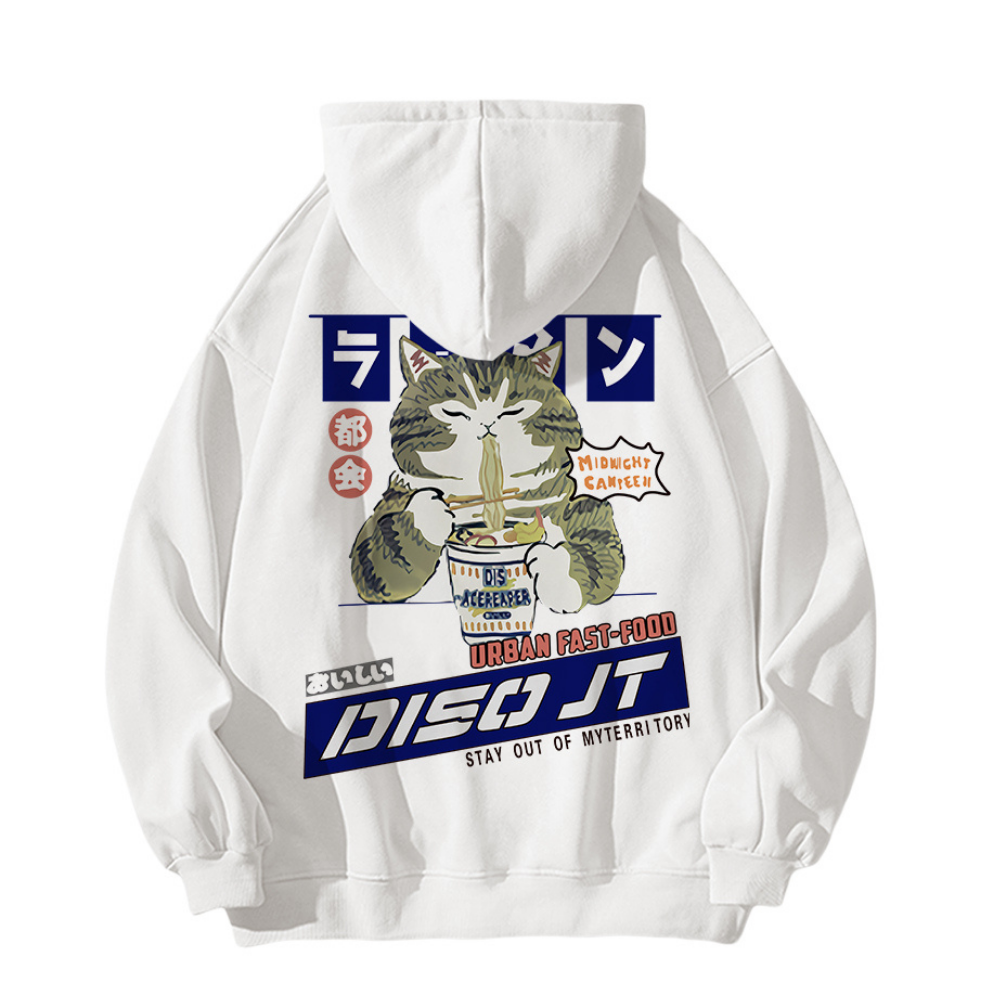 Japanese Greedy Cat Print Hoodie