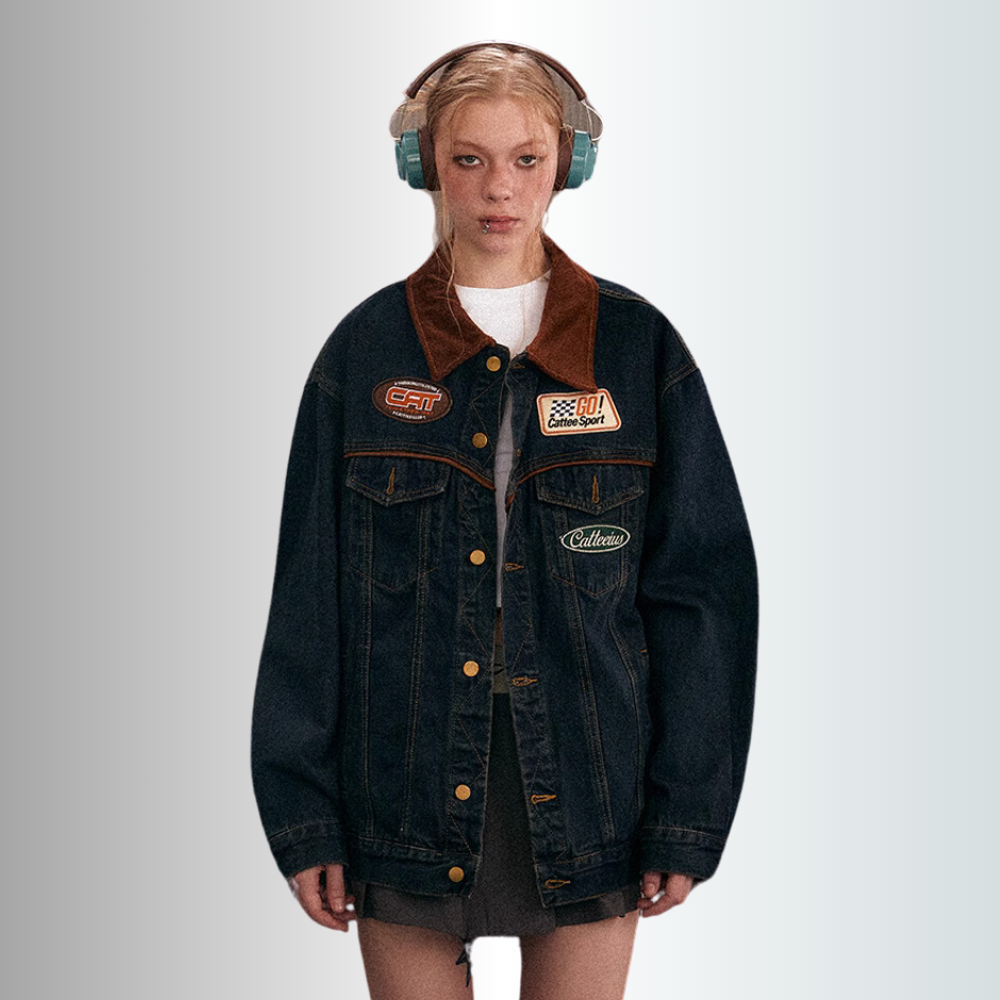 Retro Washed Denim Biker Jacket