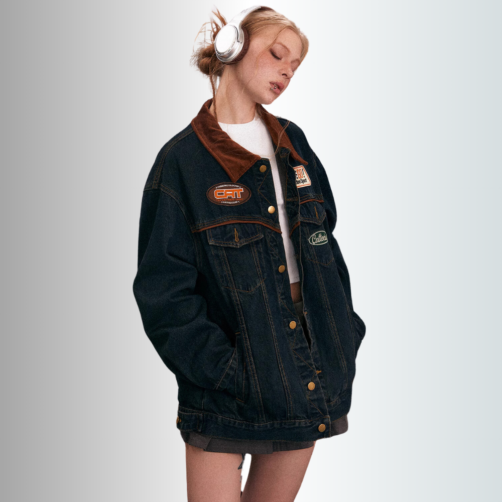 Retro Washed Denim Biker Jacket