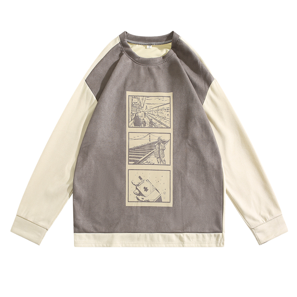 Animation Printed Suede Raglan Sweatshirt