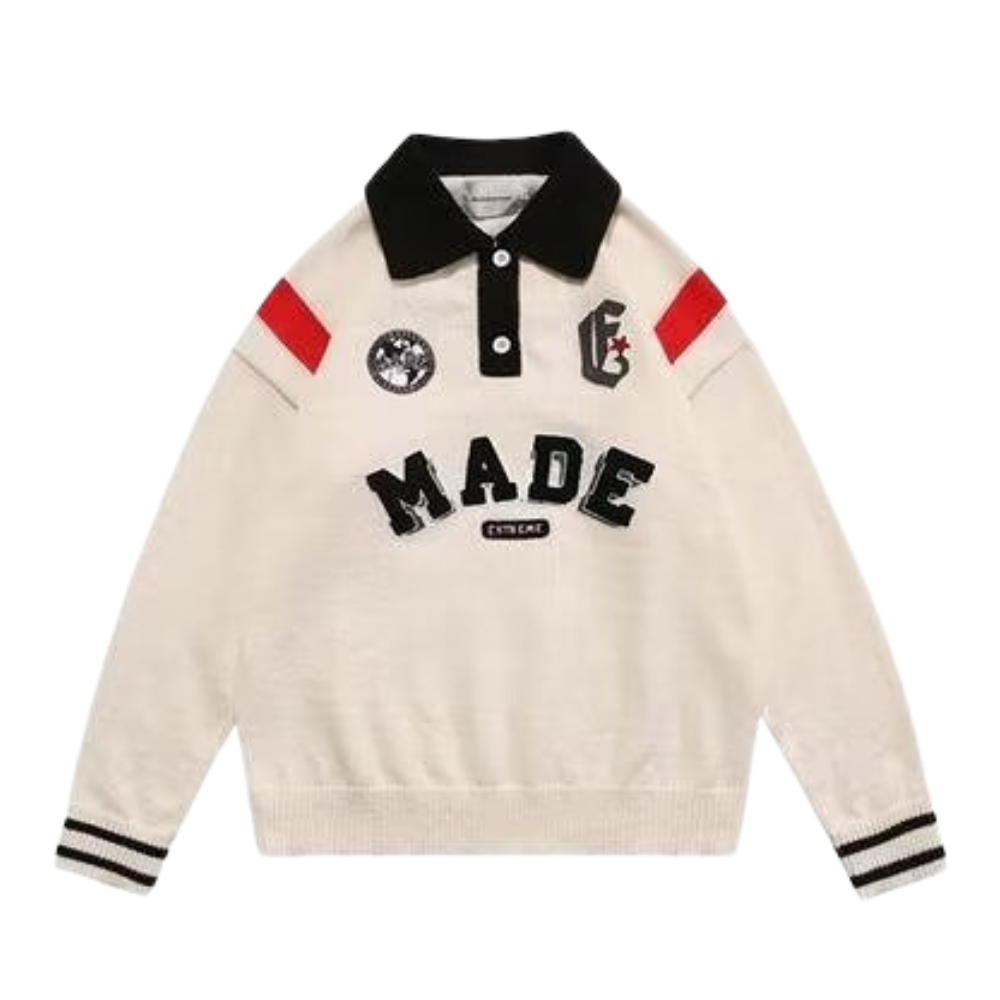 Jacquard Letter Polo Sweater