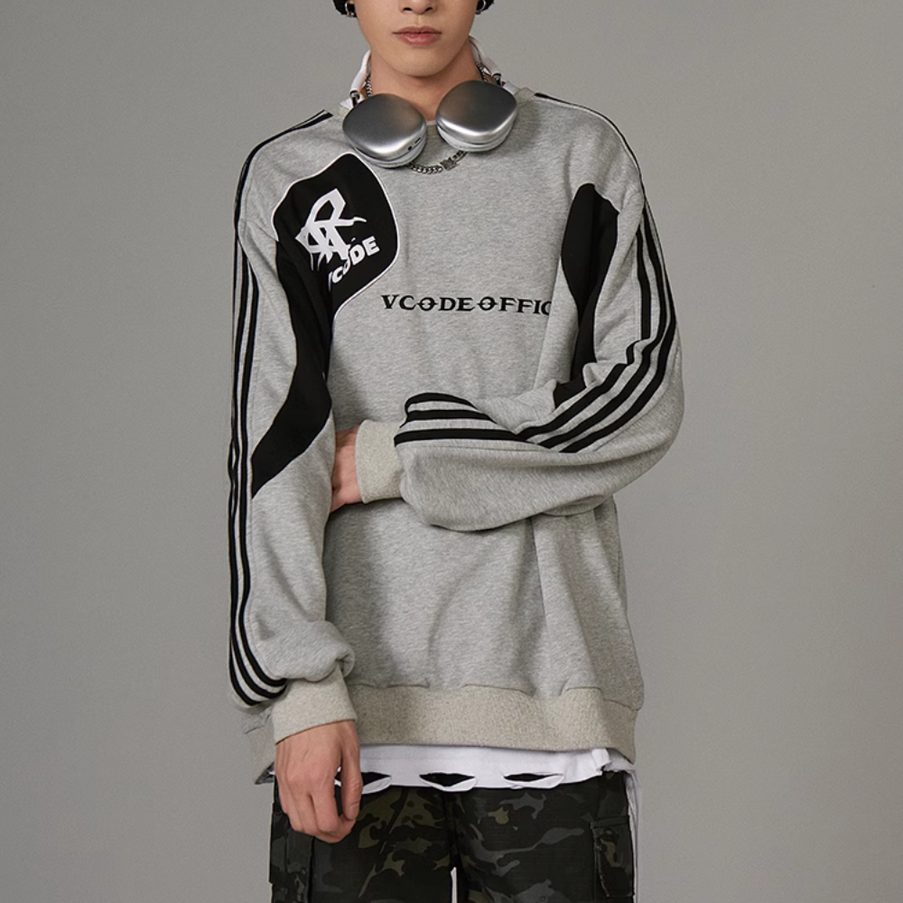 High Street Stripe Design Patchwork Sweatshirt