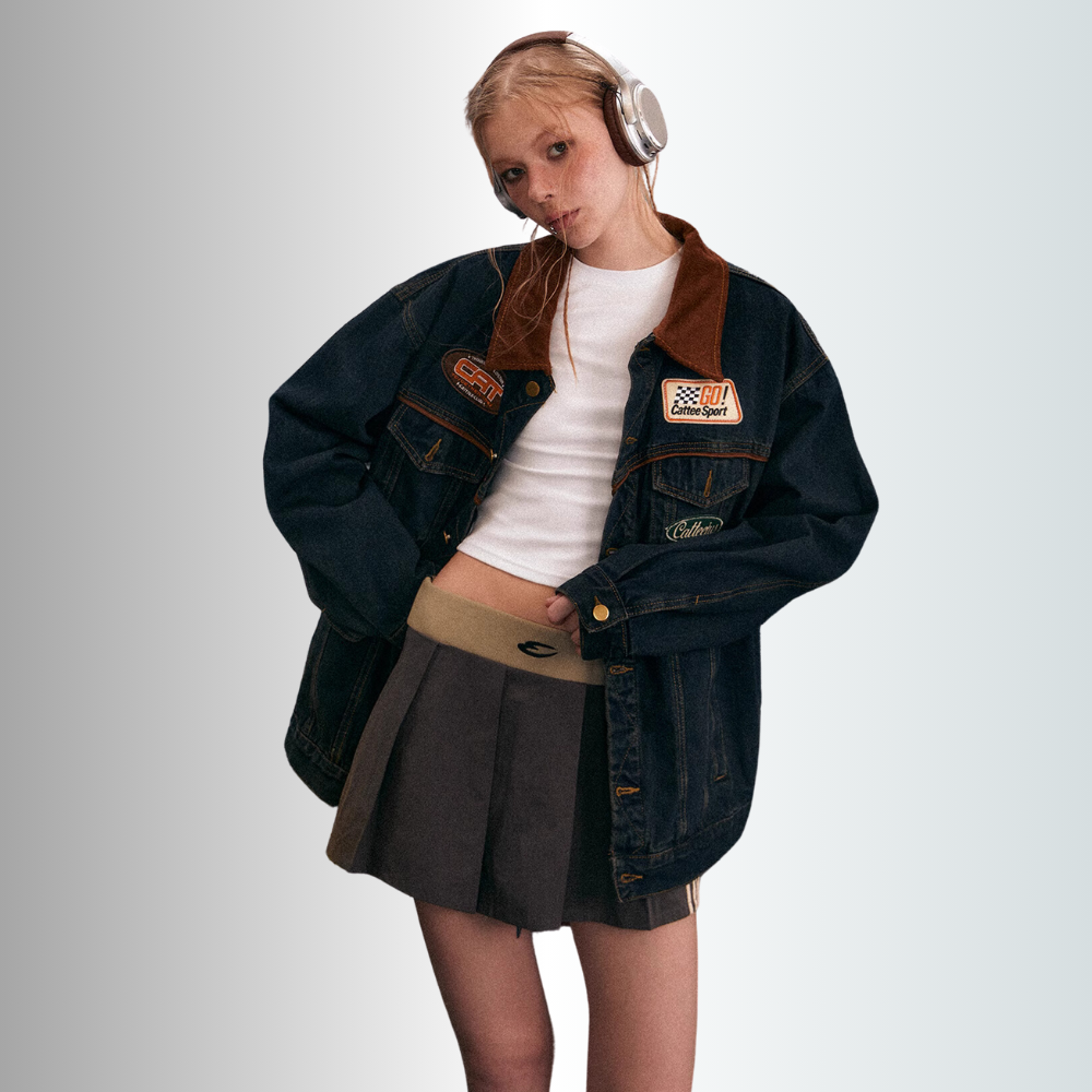 Retro Washed Denim Biker Jacket