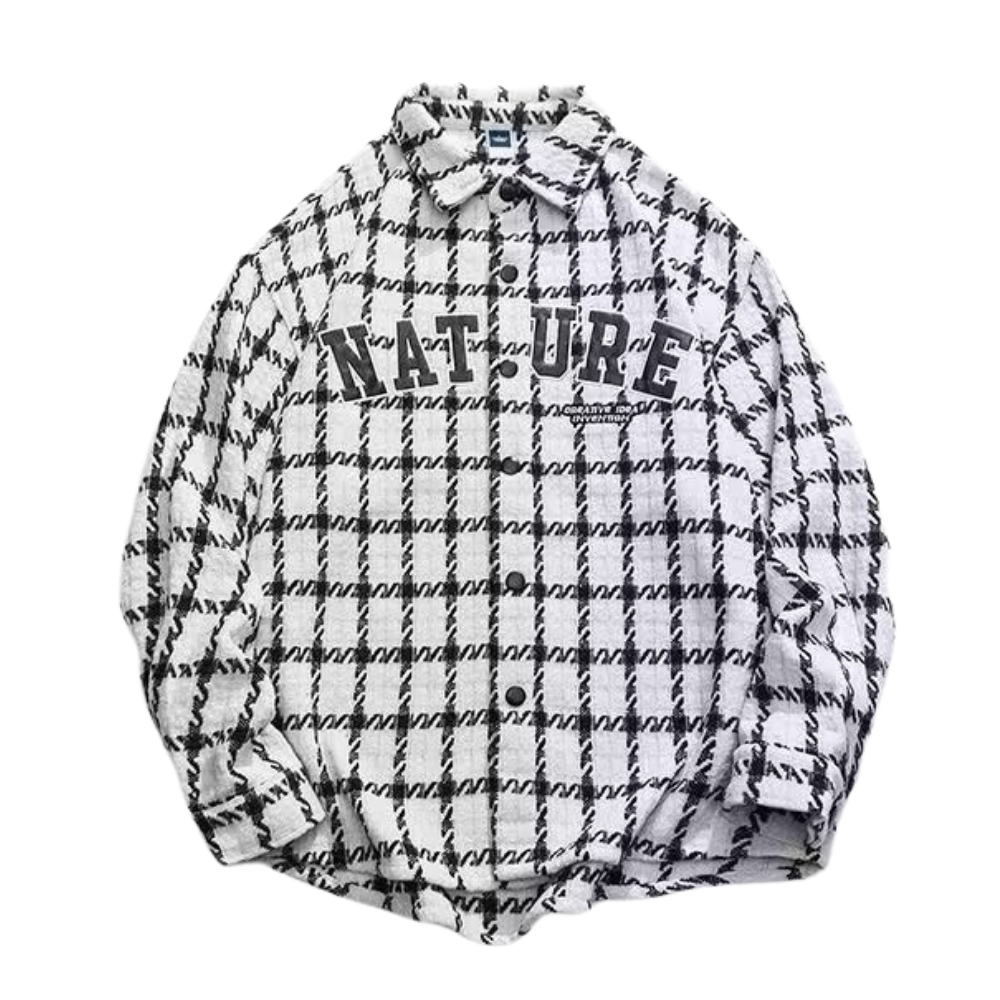 Plaid Leather Logo Embroidered Long Sleeves Shirt
