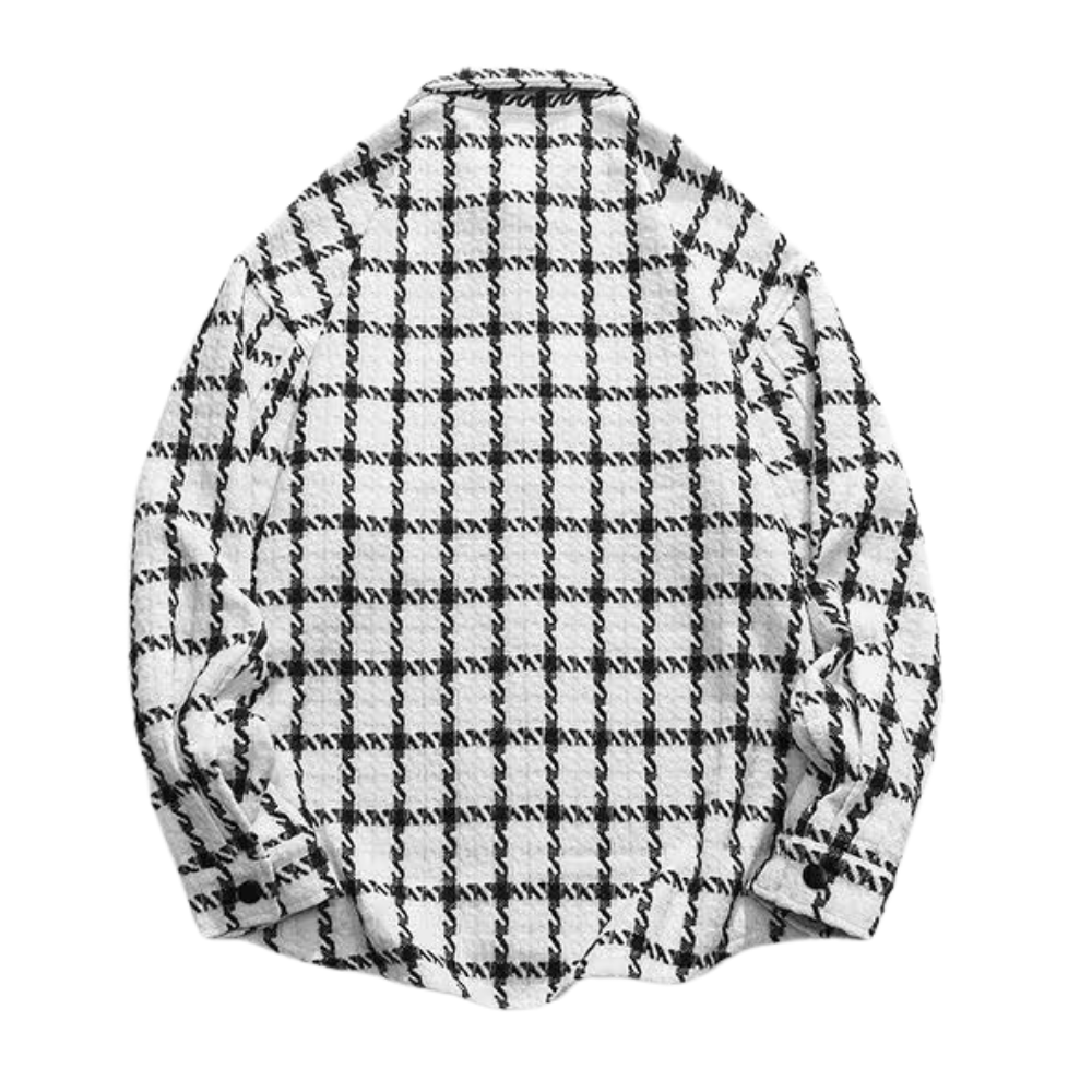 Plaid Leather Logo Embroidered Long Sleeves Shirt