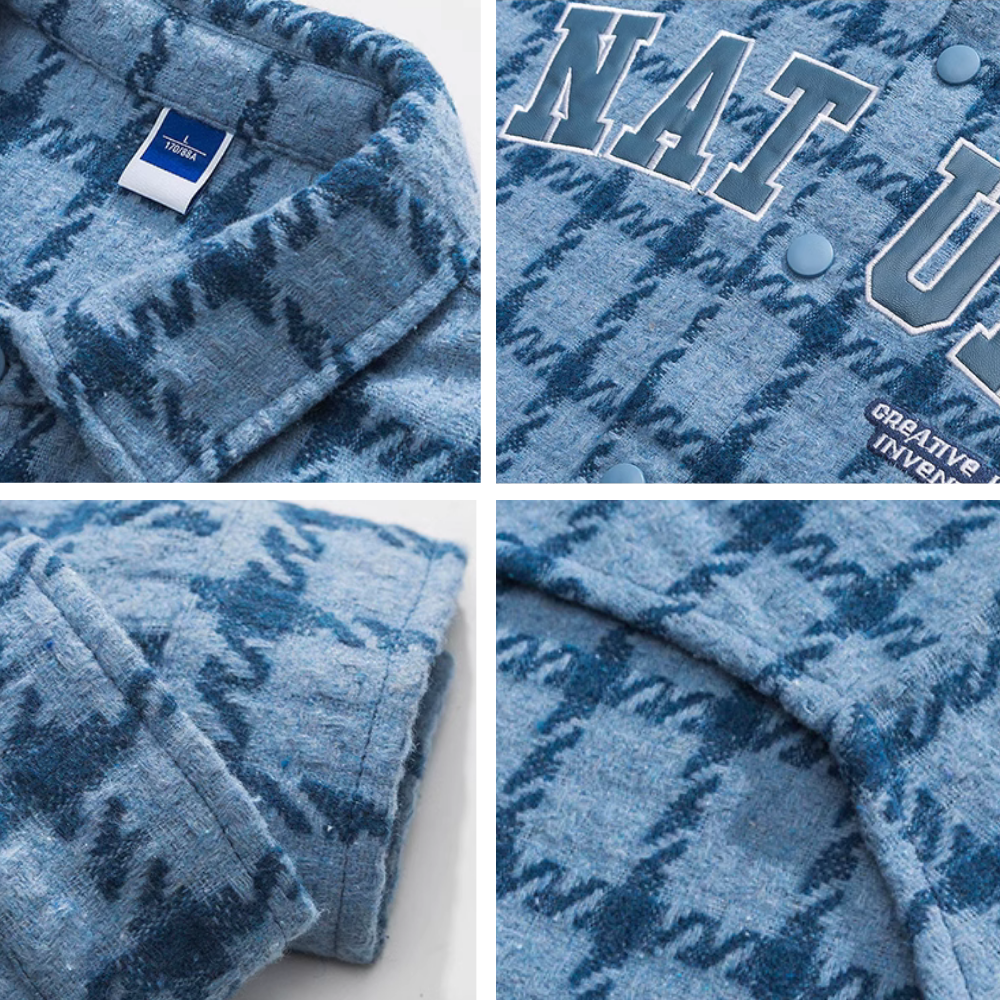 Plaid Leather Logo Embroidered Long Sleeves Shirt