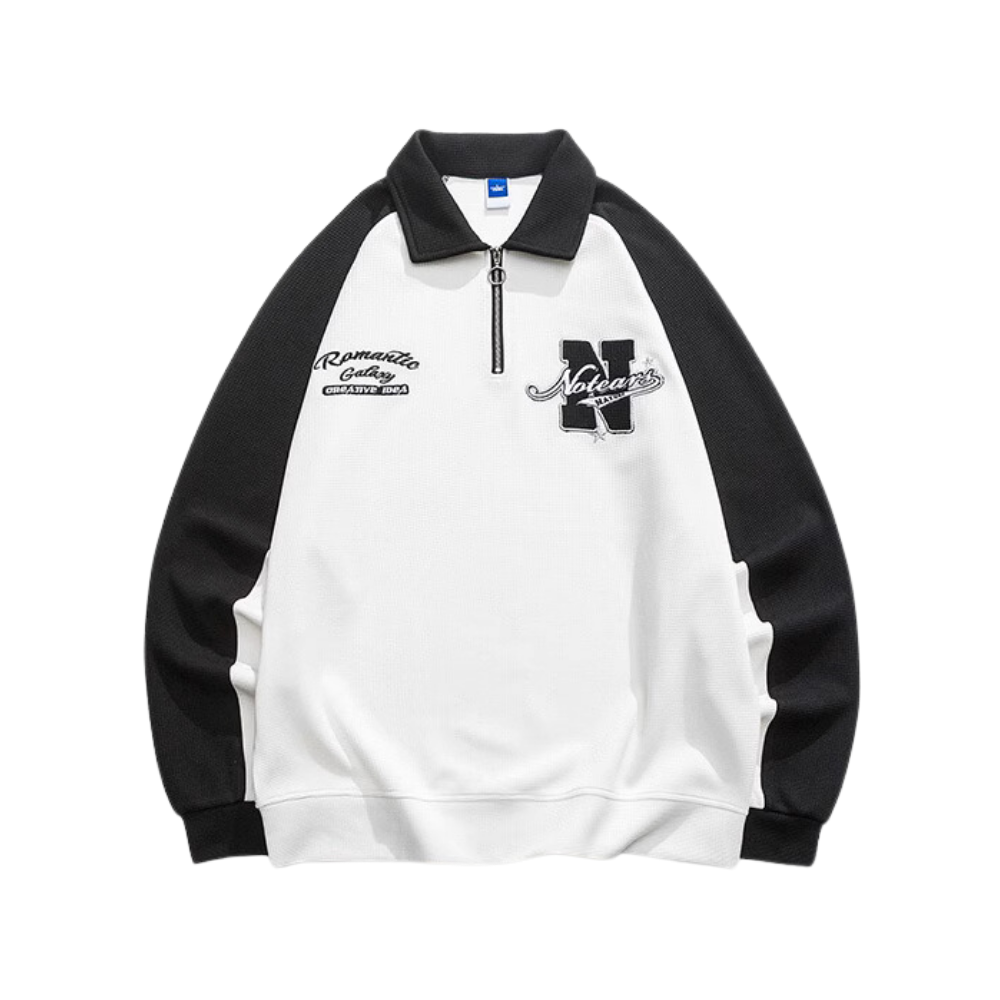 Simple Letter Zipper Polo Sweatshirt