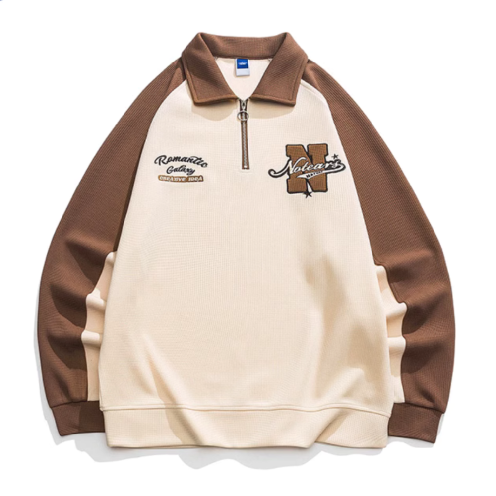 Simple Letter Zipper Polo Sweatshirt