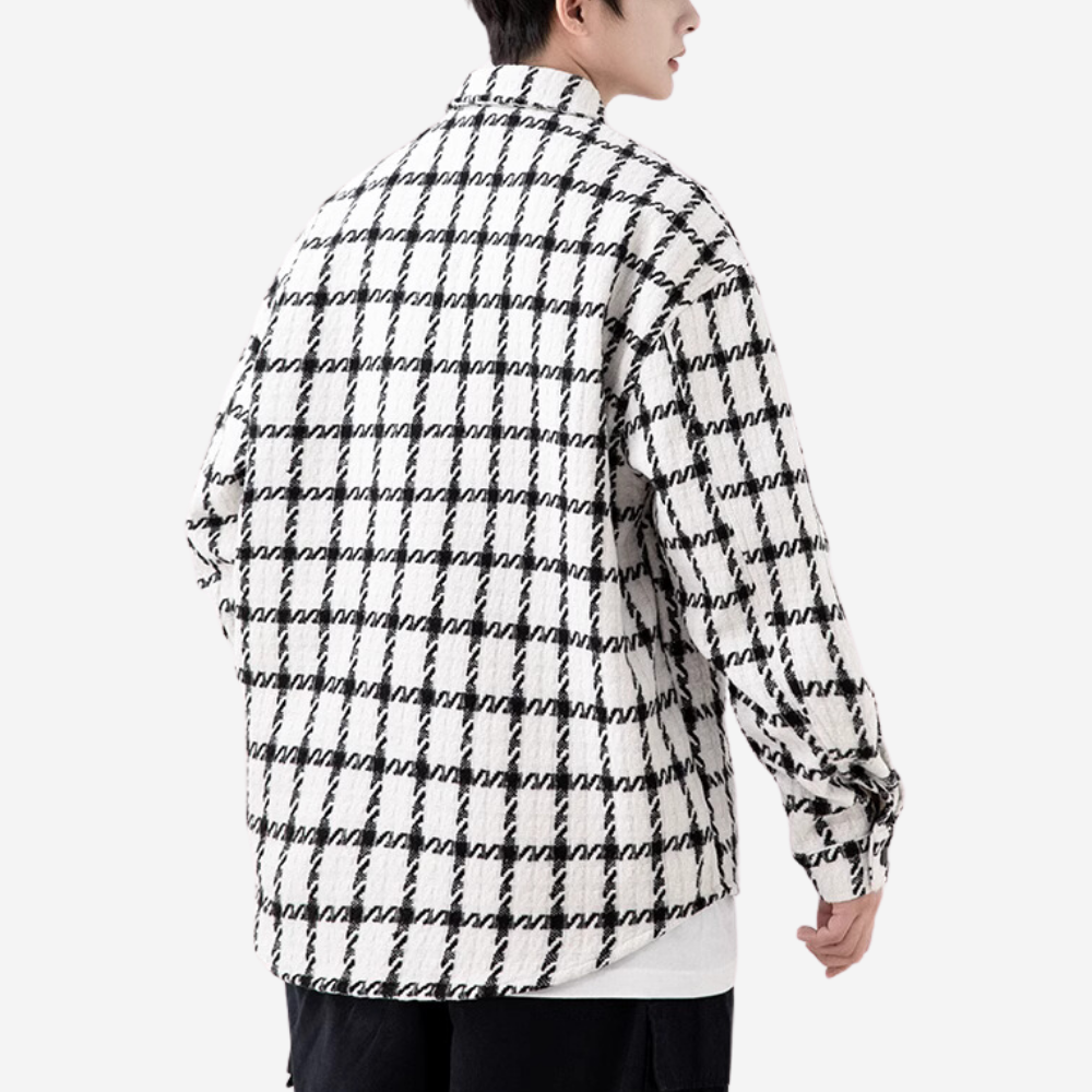 Plaid Leather Logo Embroidered Long Sleeves Shirt