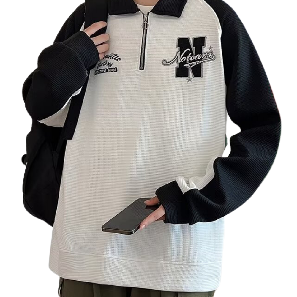 Simple Letter Zipper Polo Sweatshirt