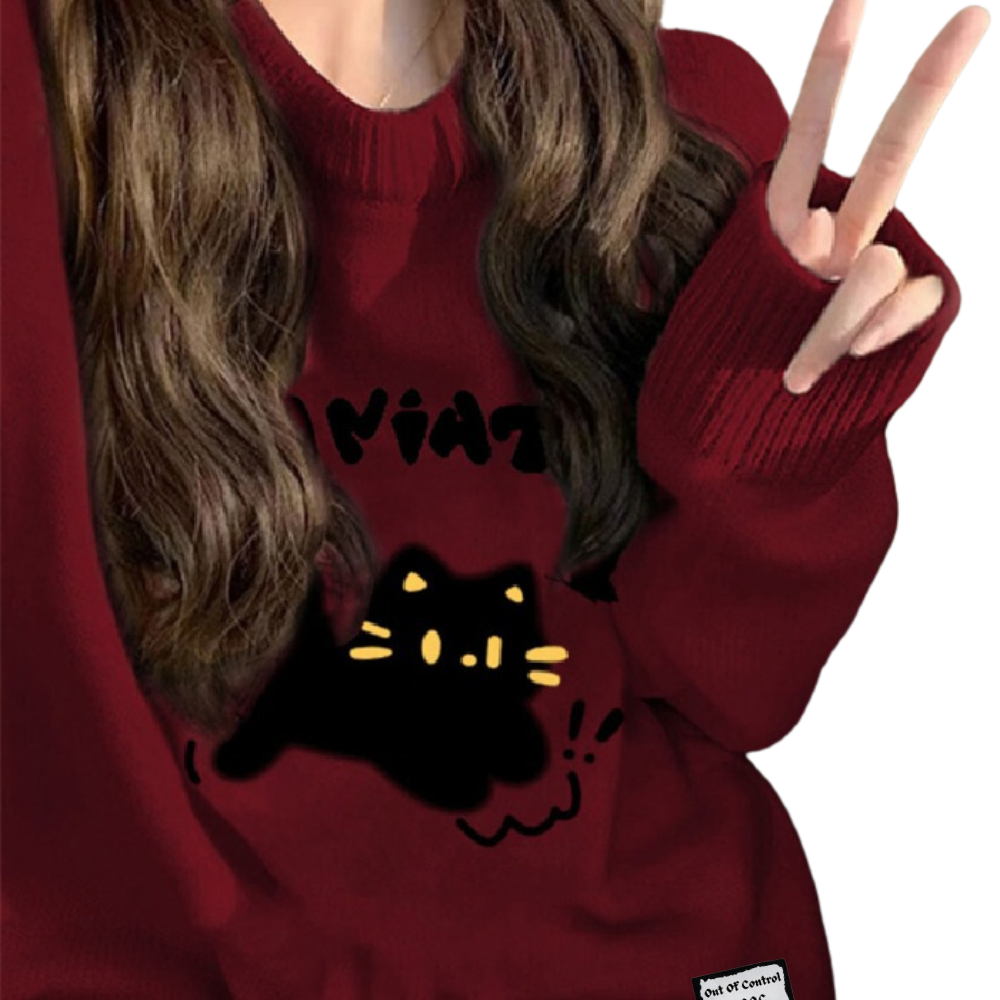 OOC' Cartoon Running Cat Knitted Sweater