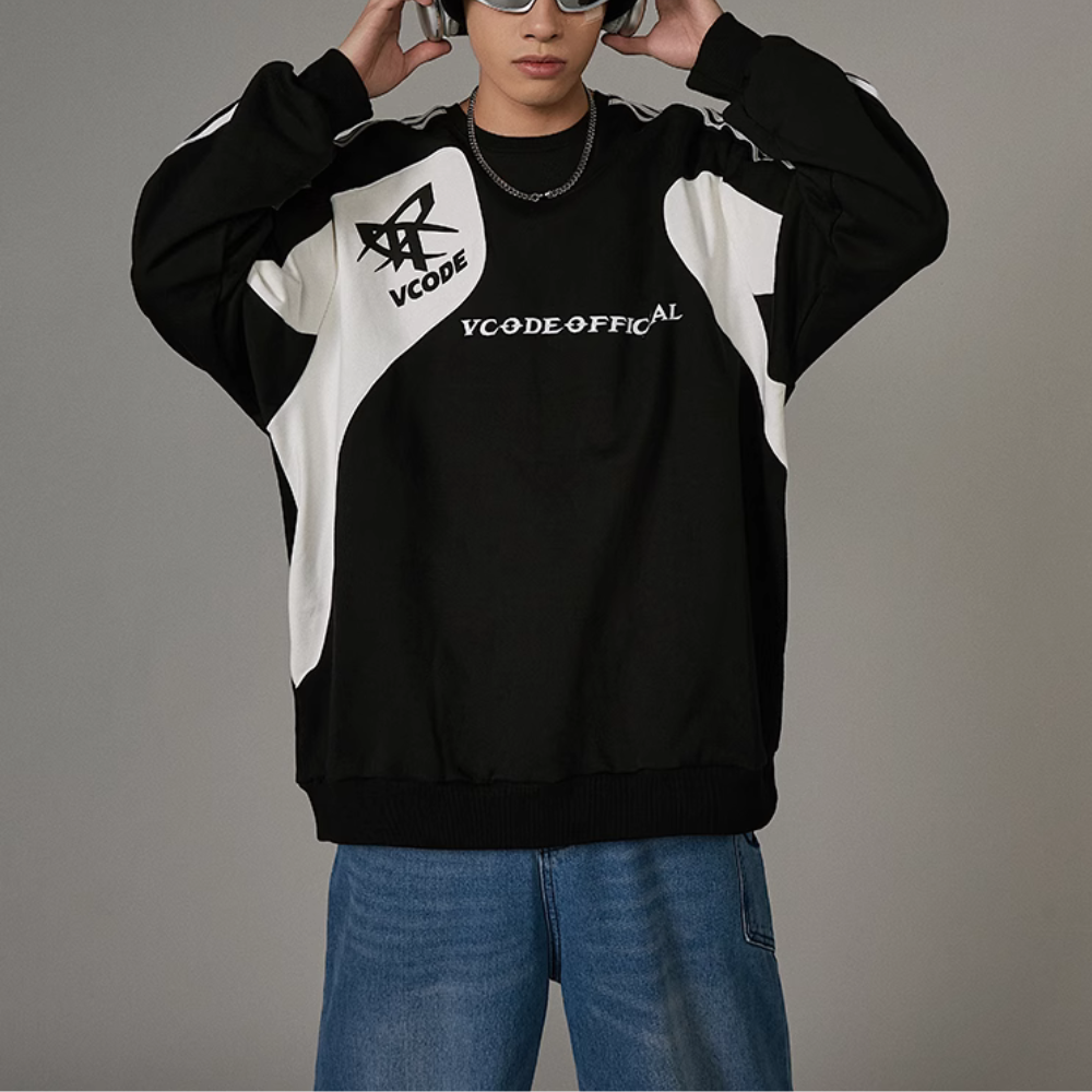 High Street Stripe Design Patchwork Sweatshirt