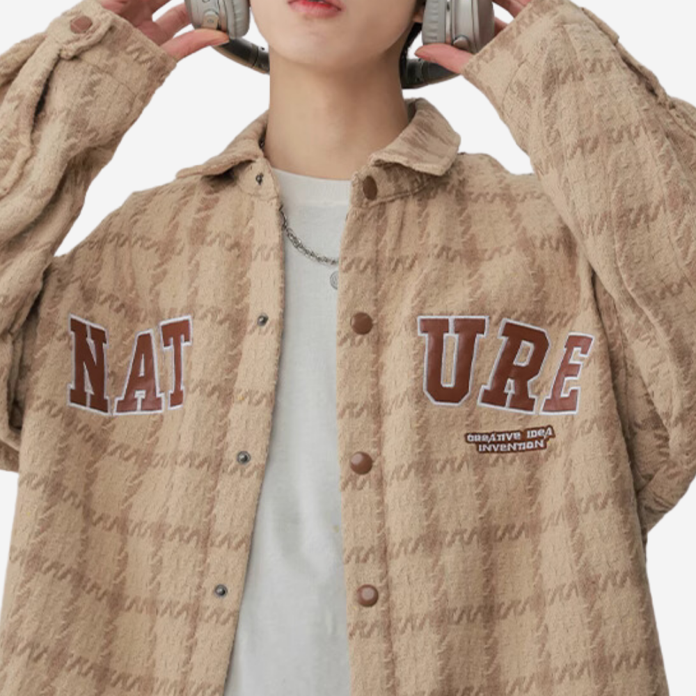 Plaid Leather Logo Embroidered Long Sleeves Shirt