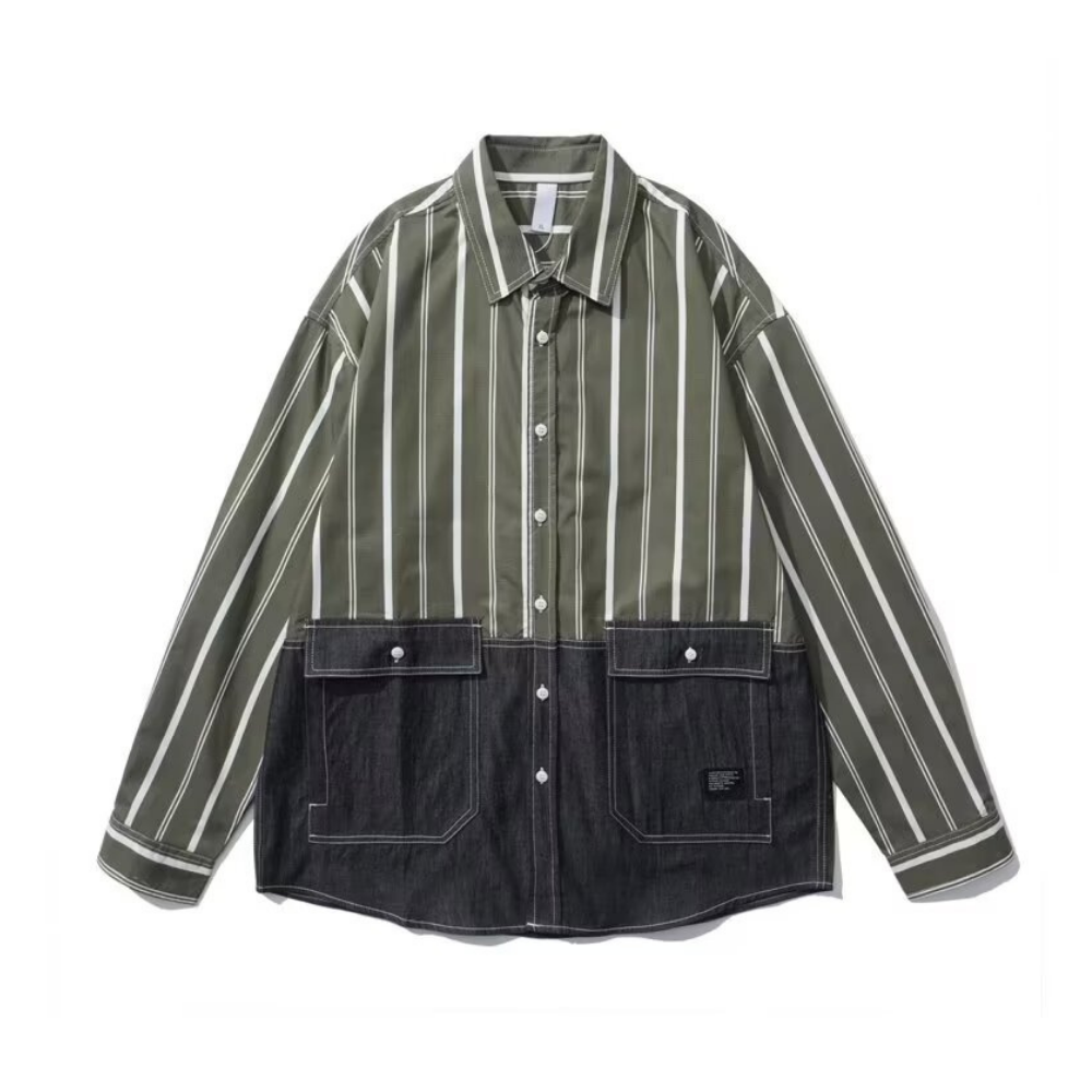 Denim Patchwork Striped Shirt