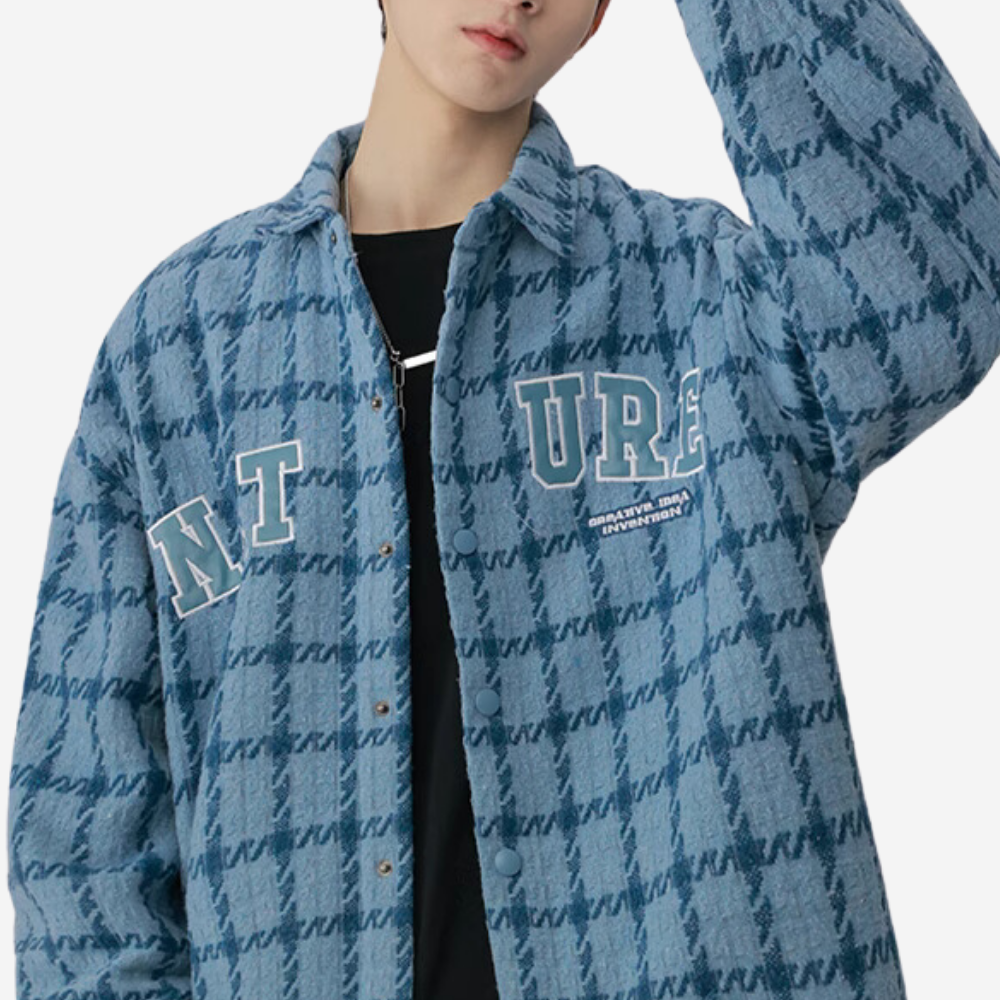 Plaid Leather Logo Embroidered Long Sleeves Shirt