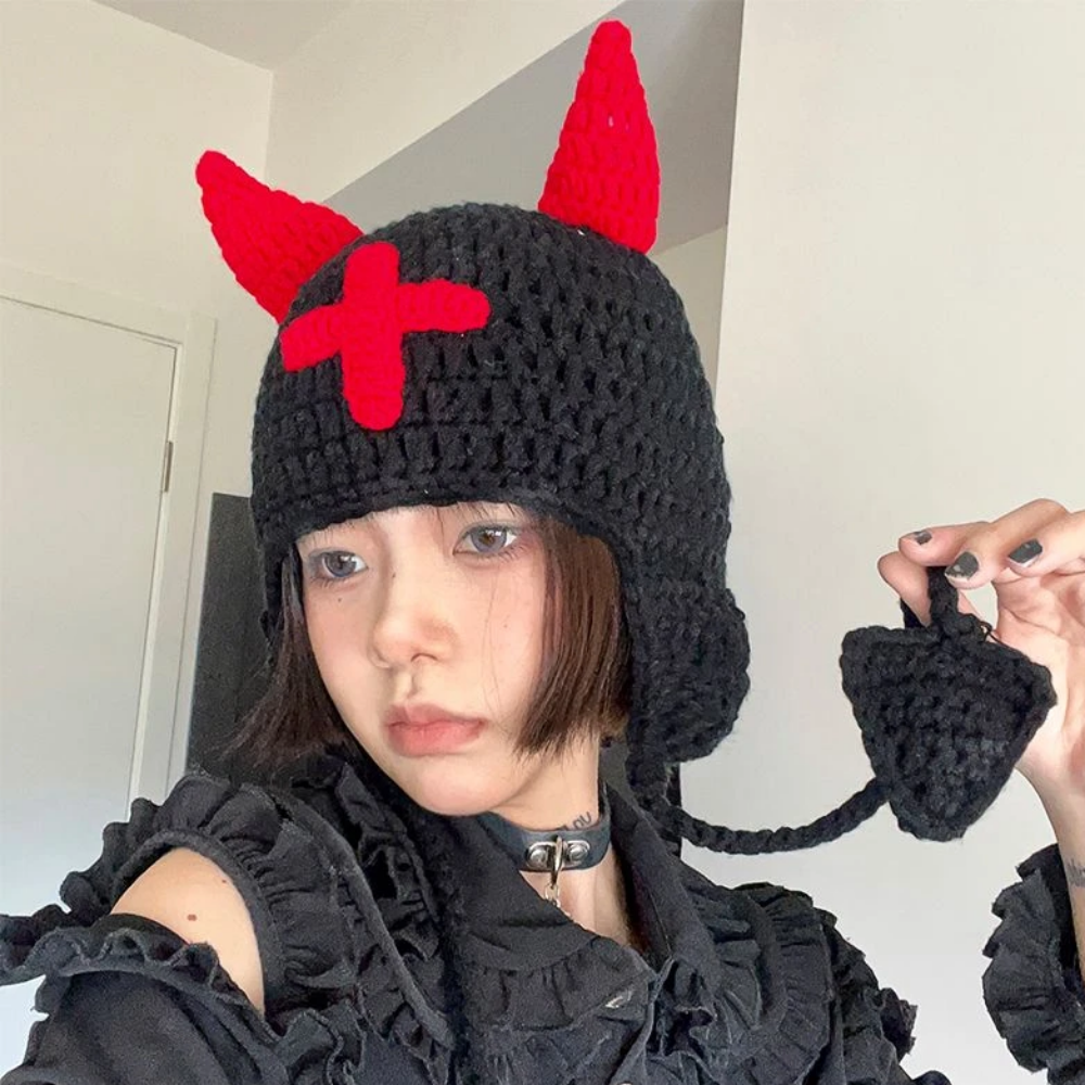 Funny Devil Horns Knitted Hat